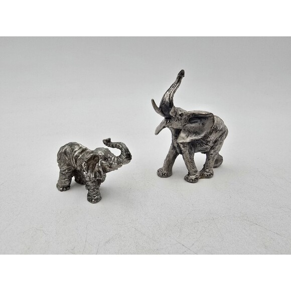 Set Of 2 Pewter Elephant Figurines Trunk Up Miniature 2" - Picture 1 of 8